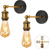 Paquete de 2 luces de pared industriales vintage E27, lámpara de pared de metal retro E27 ajustable a 270 °, luces de pared interiores doradas para escalera, pasillo, sala de estar, cocina (bombilla no incluida)